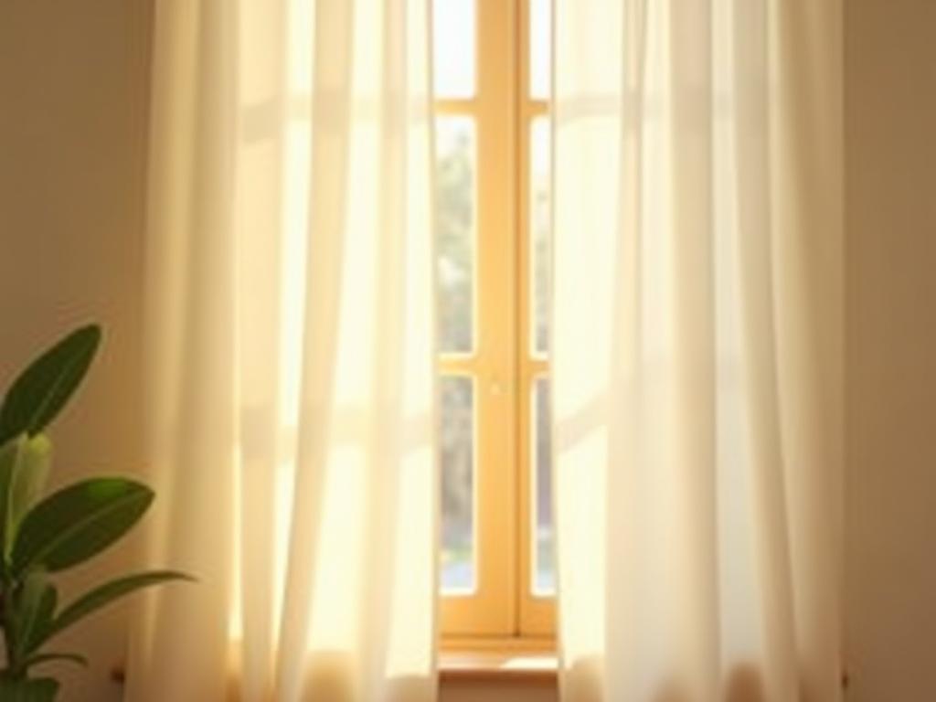 Organic cotton curtains flowing beside a window