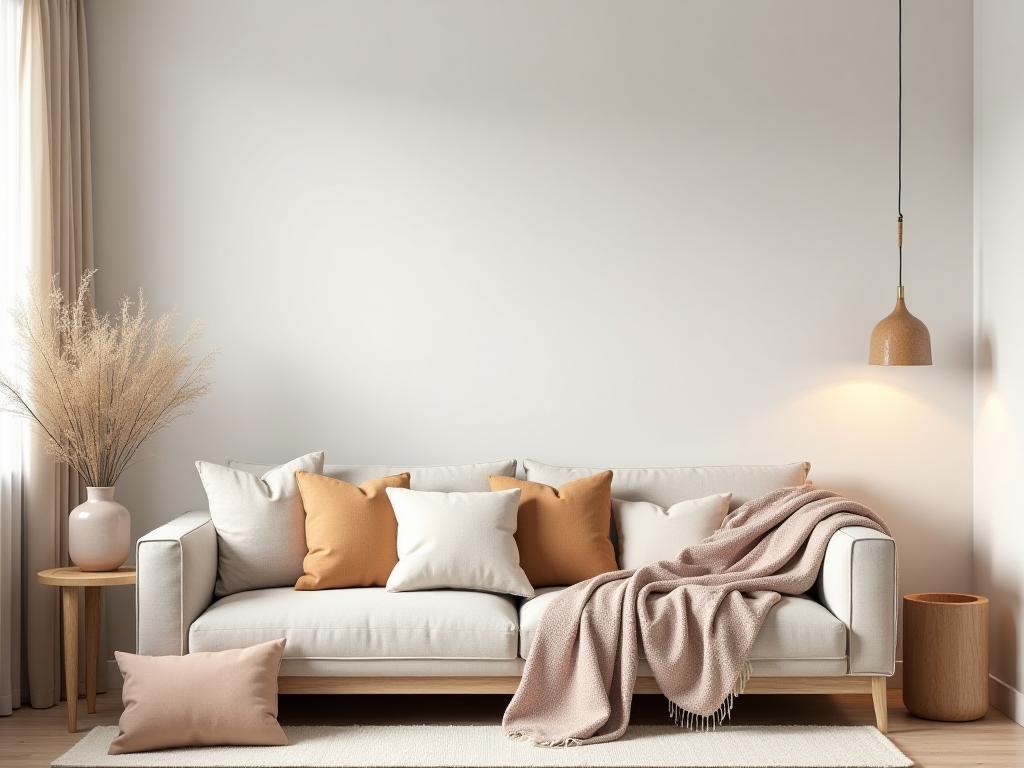 Modern interior styled with cushions and throws