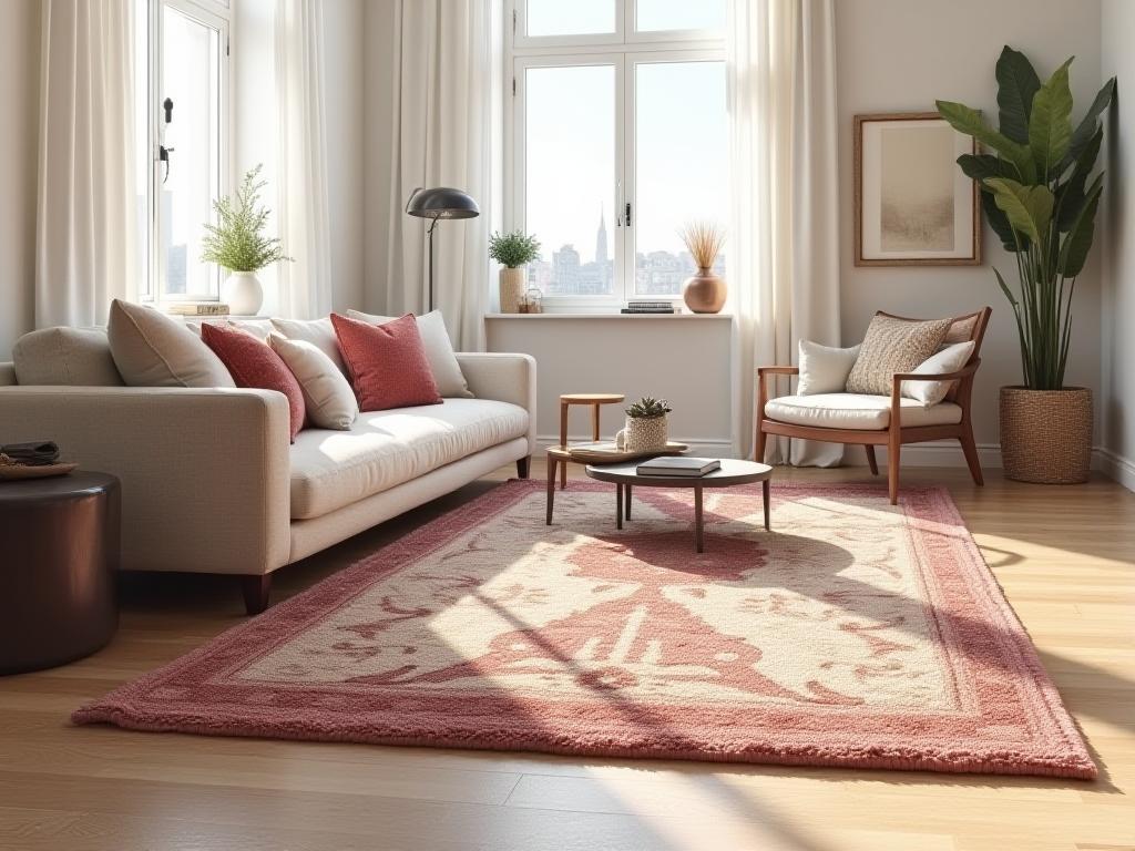 Hand-knotted wool rug in a contemporary living room